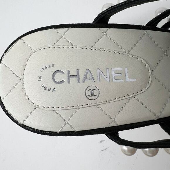 Chanel Black Pearl Strappy Heels EU 39 US 8.5–9 Cracked Leather Sandals - Picture 6 of 11